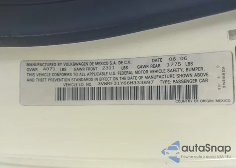 2006 Volkswagen New Beetle 2.5 from USA, damaged, VIN 3VWRF31Y66M333897